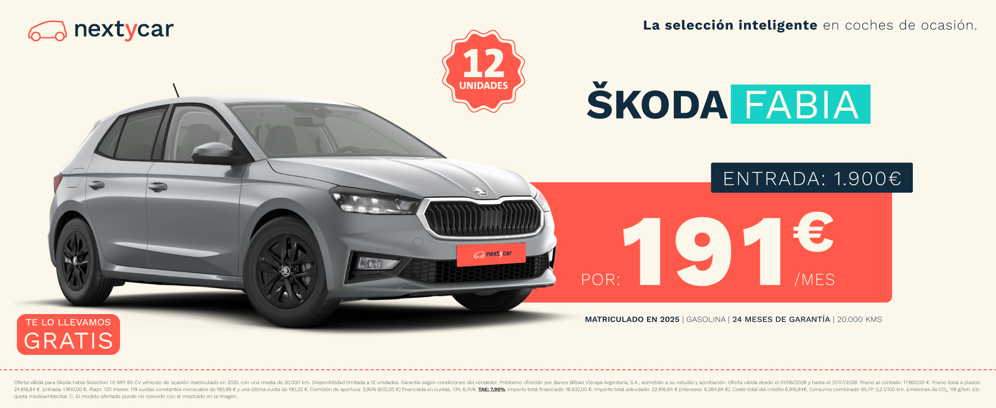 Skoda FABIA solo por 191&euro;/mes