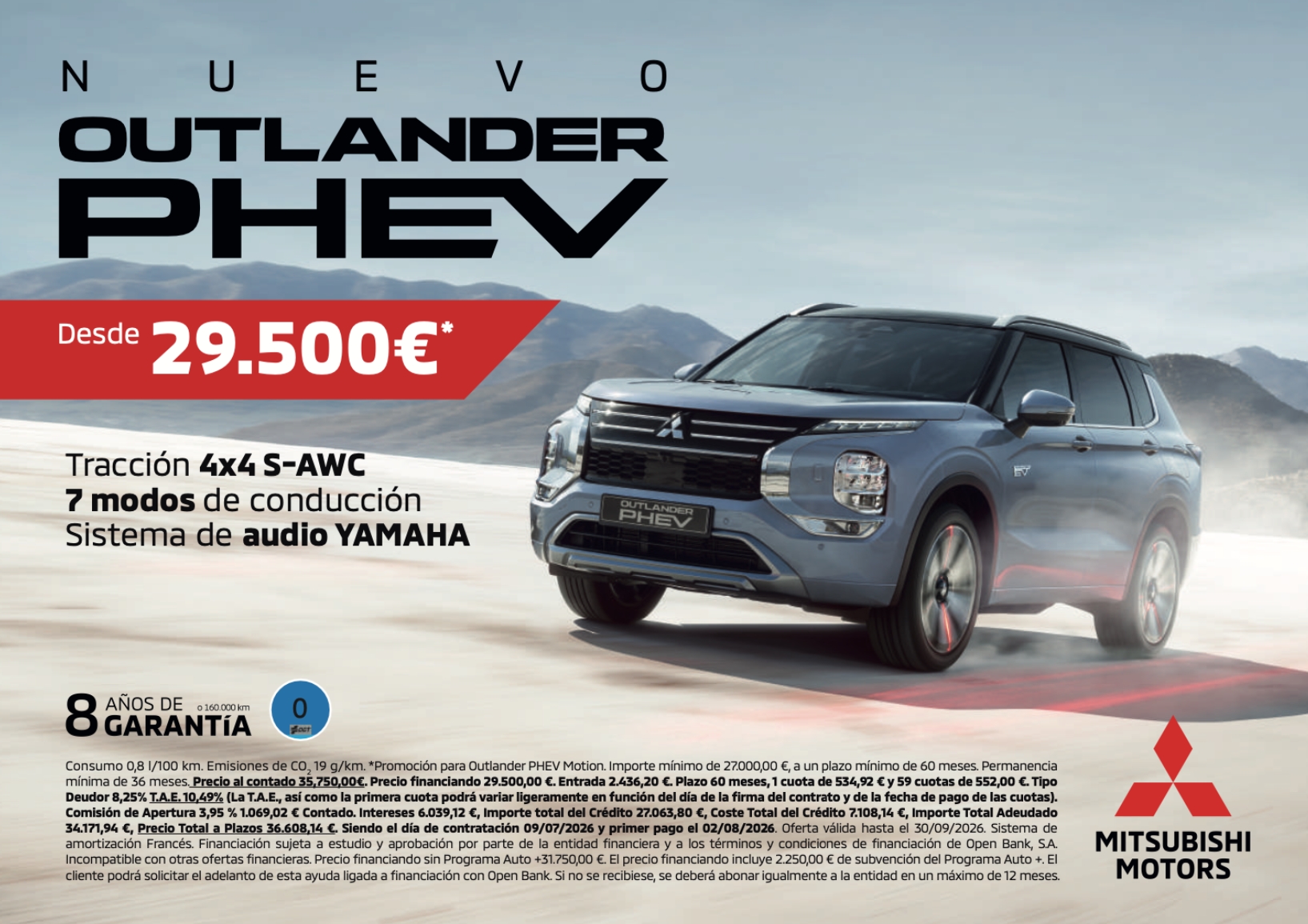 ¡OFERTA ÚNICA! Nuevo Mitsubishi Outlander PHEV por solo 32.930 €